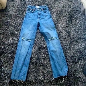 Zara Wide Legged Full Length Ripped Jeans
